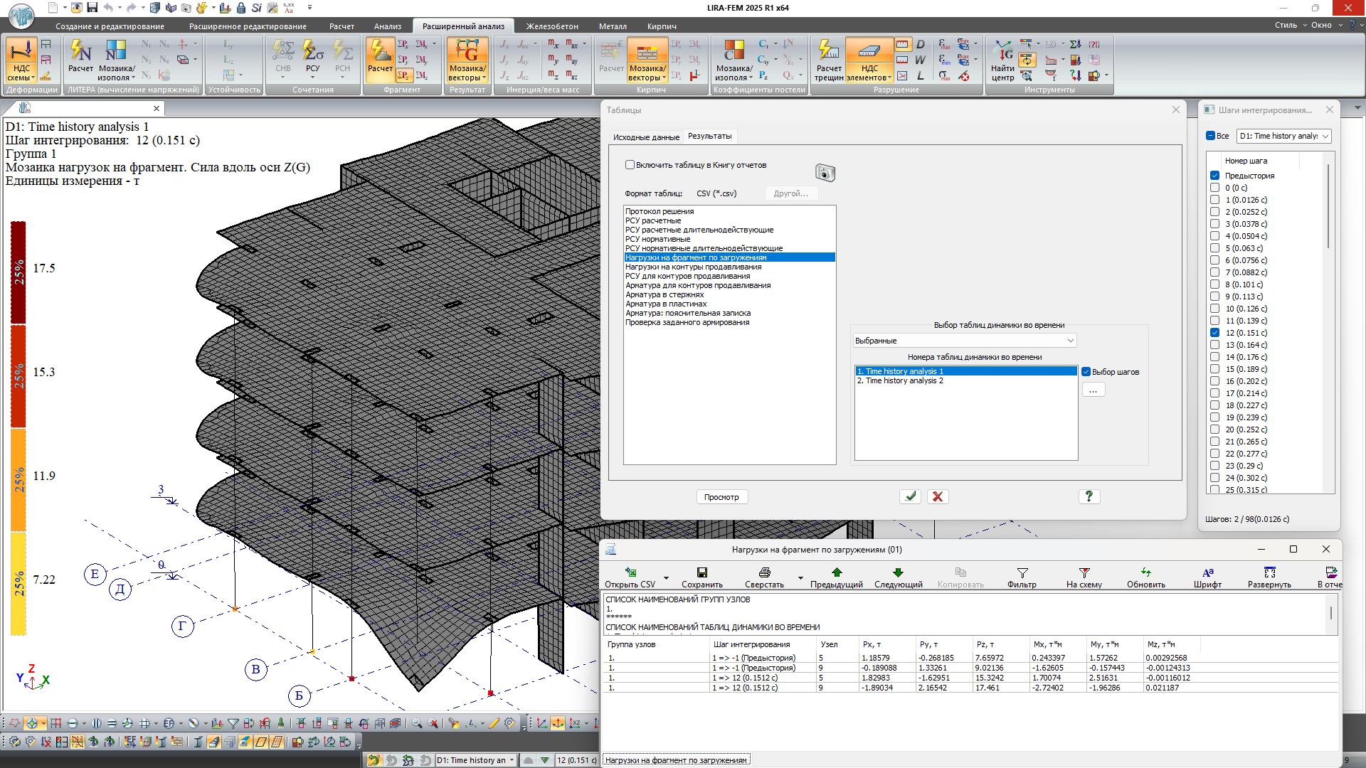 Формирование таблицы результатов для выбранных шагов интегрирования Формирование таблицы результатов для выбранных шагов интегрирования